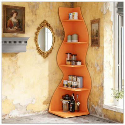 Bibliothèque murale d'angle à 5 niveaux, support de rangement peu encombrant avec tablettes réglables pour la maison et le bureau