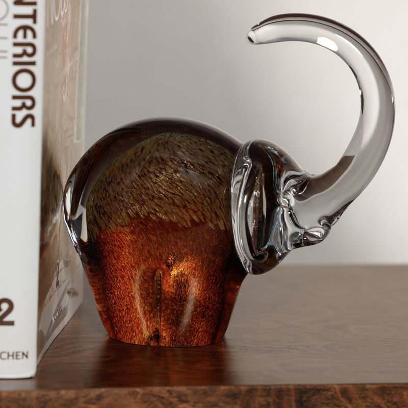 Great Elephant Golden Amber Glass Sculpture