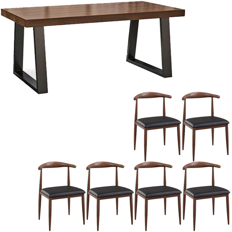 Ensemble de table de salle à manger de style nordique en fer et en bois massif, H 29,5 po x L 94,4 po x l 31,4 po