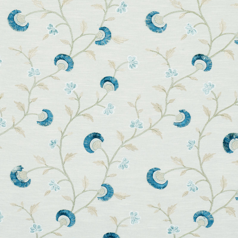 Tissu brodé Lyla, Minéral / bleu sarcelle