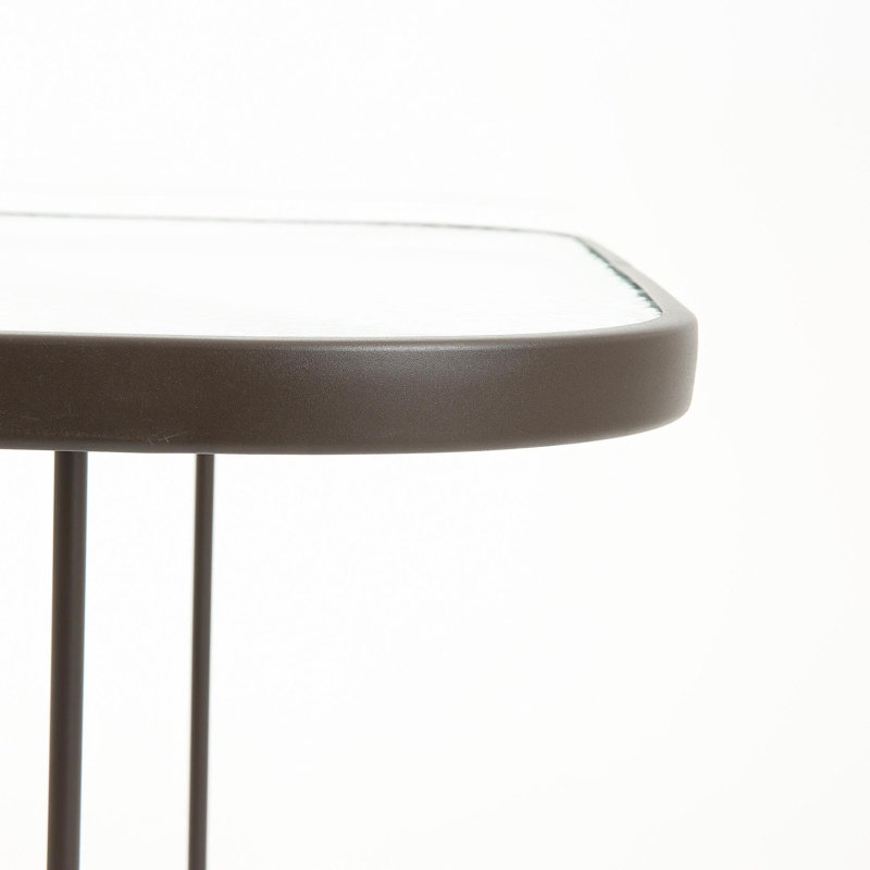 Table de salle à manger de patio de 35 pouces avec plateau en verre trempé Tangkula, table de bistro carrée pour 4 personnes avec trou pour parasol de 1,5 po et structure en métal robuste, table de salle à manger de patio pour la cour, la pelouse, la terrasse et la piscine