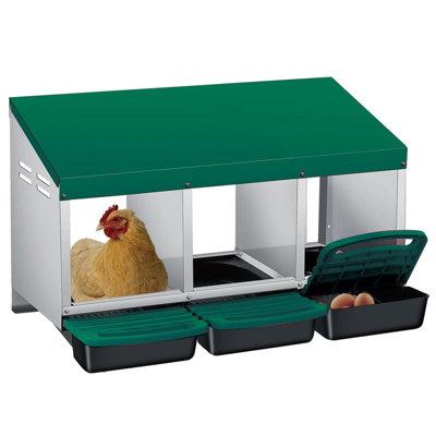 Chicken Nesting Boxes,Weatherproof Galvanized Steel Chicken Egg Laying Box with Handle Perch & Automatic Rollout Egg Collection, Easy Clean & Quick Assemble for Chicken Coop