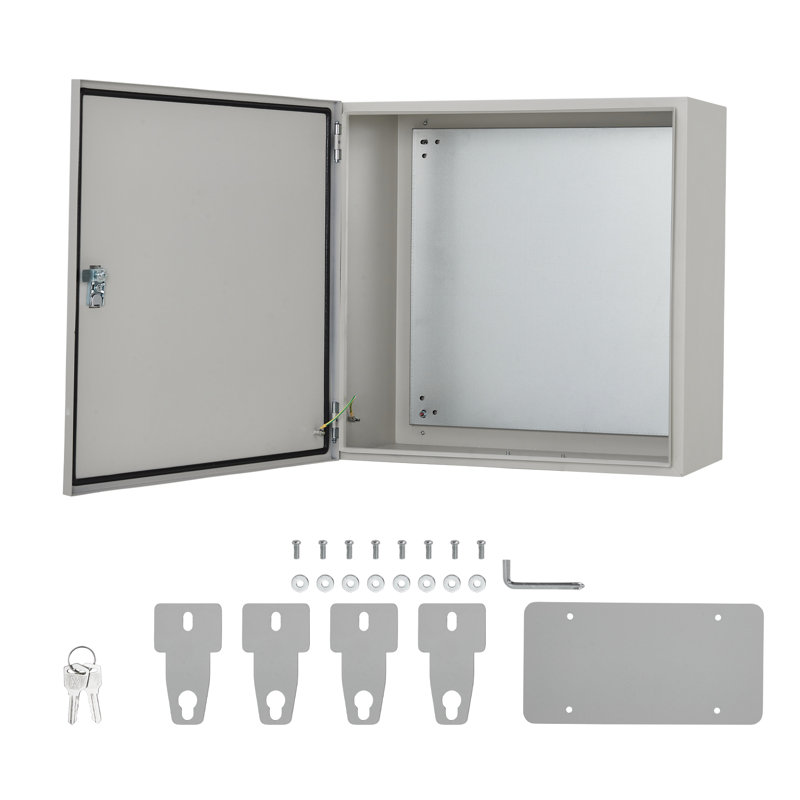 NEMA 4X/IP66 Waterproof Stainless Steel Electrical Storage Cabinet – 24"x24"x12" Lockable Wall-Mounted Junction Box with Mounting Plate & 2 Keys – Industrial Panel Case – Grayish White