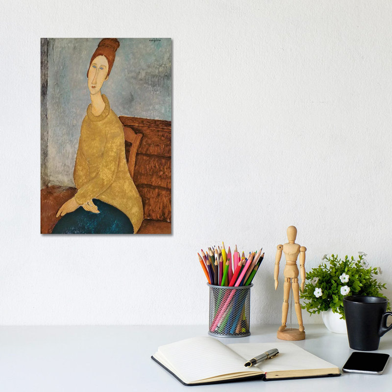 Jeanne Hebuterne In A Yellow Jumper, 1918-19 by Amedeo Modigliani - Wrapped Canvas Painting