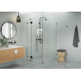 Halo 34 in. x 46 in. x 78 in. 90-degree Fully Frameless Glass Hinged Shower Enclosure