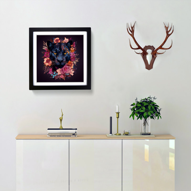Panther Floral Art - Framed Print, Black