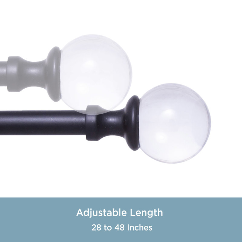 Matte Black Adjustable Curtain Rod with Clear Acrylic Ball Finials