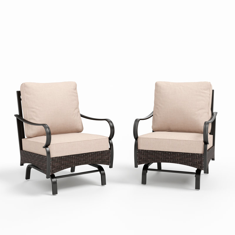 Rocking Patio Lounge Chairs With Cushions (set Of 2), Beige