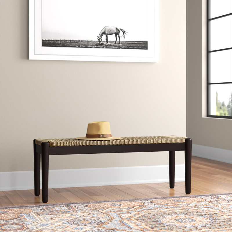 Arminia Bench, Black Finish Frame with Seagrass Woven Seat