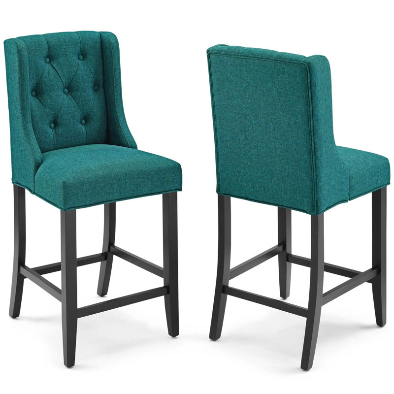 Tabouret capitonné en tissu Baronet, Bleu sarcelle, Tabouret de bar (hauteur de 26,5 po), 2