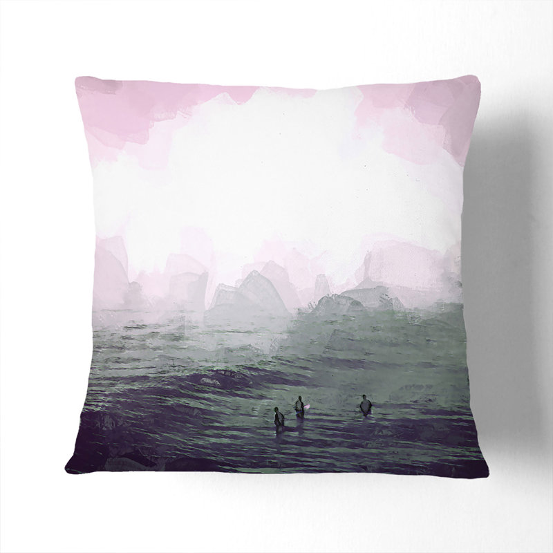 Surfers in the Water Cushion with Filling, 55cm H x 55cm W x 20cm D, Black
