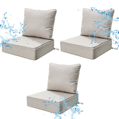 6" Thick Outdoor Chair Cushions Set of 3 - 24" x 24" Water-Resistant Wicker Patio Furniture Replacement Pads with Removable Cover & Buckle Straps