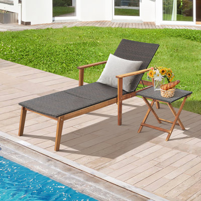 Azlaan 72" Long Reclining Acacia Single Chaise