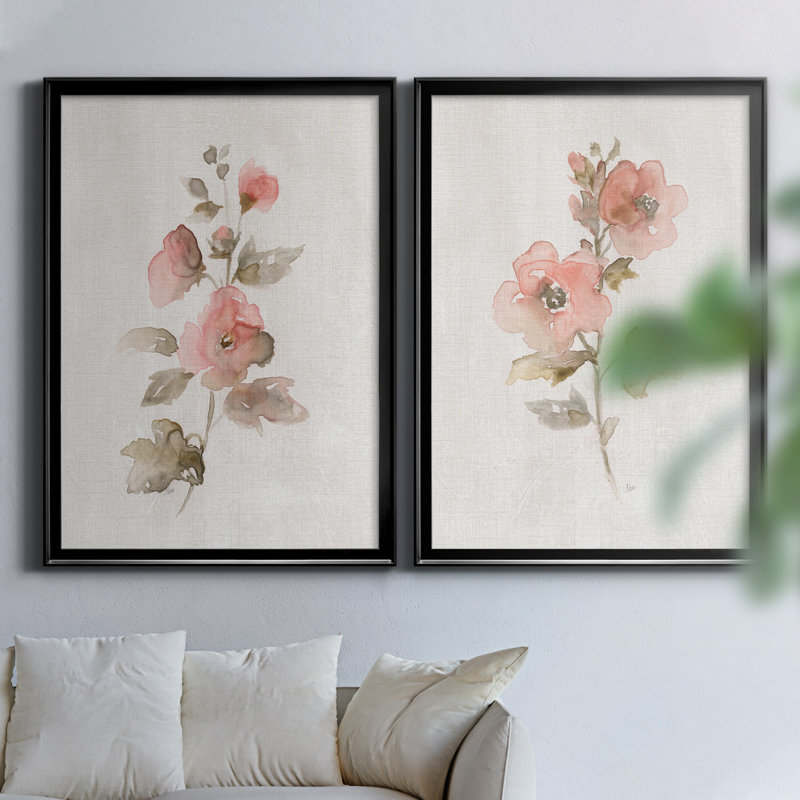 «Blush Sweetly I», ensemble de 2 reproductions d'art, Pas de tapis, H 26,5 po x l 73 po x P 1,5 po, Toile encadrée noire