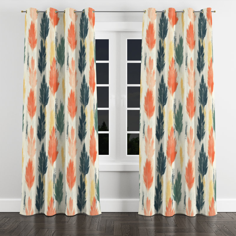 Boho Curtains for bedroom - Blue Meadow Ikat Grommet Curtain - 1 Panel, Gold Grommets, 52" W x 108" L