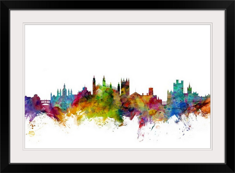 «Francy Cambridge England Skyline» par Michael Tompsett, impression, Cadre noir, H 28 po x l 38 po x P 1 po