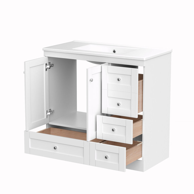 Meuble-lavabo autoportant avec lavabo en céramique, Blanc