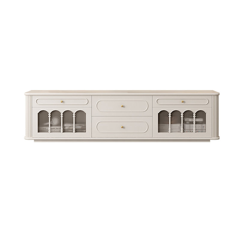 Meuble télé style rétro en buis français, Crème, crème, H 23,62 po x L 78,74 po x l 15,75 po