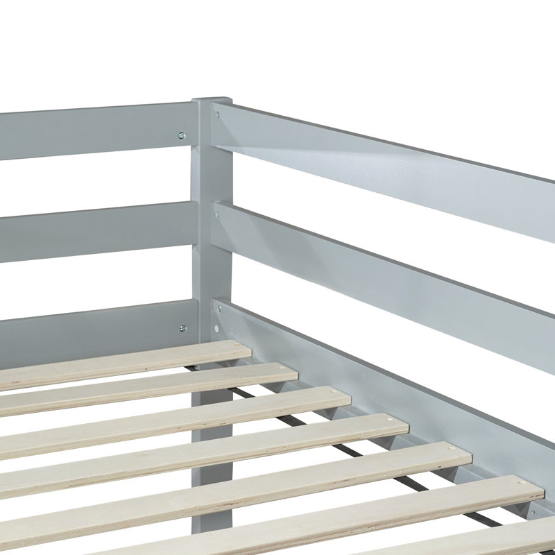 Lit mezzanine bas simple en bois massif avec échelle, Gris