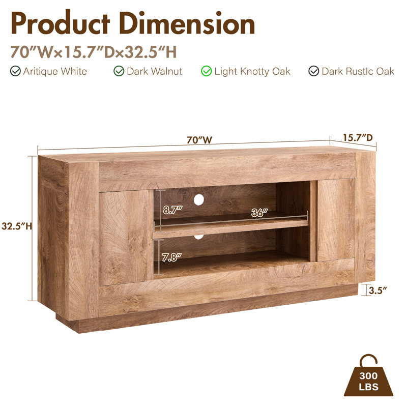 70" Media Console With Distinctive Style & Large Storage, Light Knotty