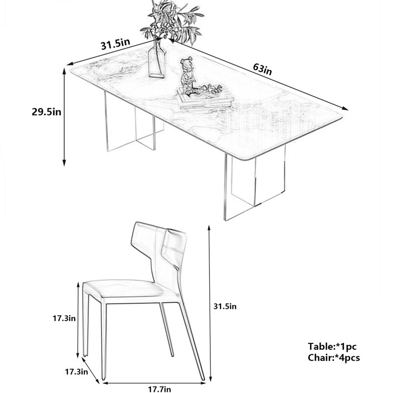 Table de salle à manger en acrylique, H 29,5 po x L 63 po x l 31,5 po