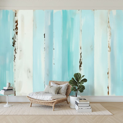Papier peint adhésif auto-adhésif moderne pour la chambre à coucher, texture de métal rayé bleu et blanc