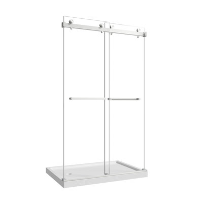 43 - 48 Inches, Brushed Nickel, Double Bypass Sliding Shower Door, Easy Installation, Drop Test Quality Rollers, L Shaped Bottom Rail