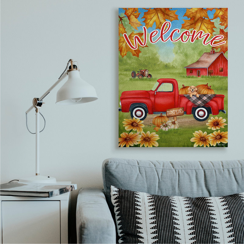 « Welcome », feuilles d’automne en « welcome » par Sheri Hart-impression d’art graphique, Toile tendue