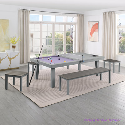 Table de salle à manger d'extérieur / d'intérieur en ardoise avec 4 bancs et accessoires Oasis