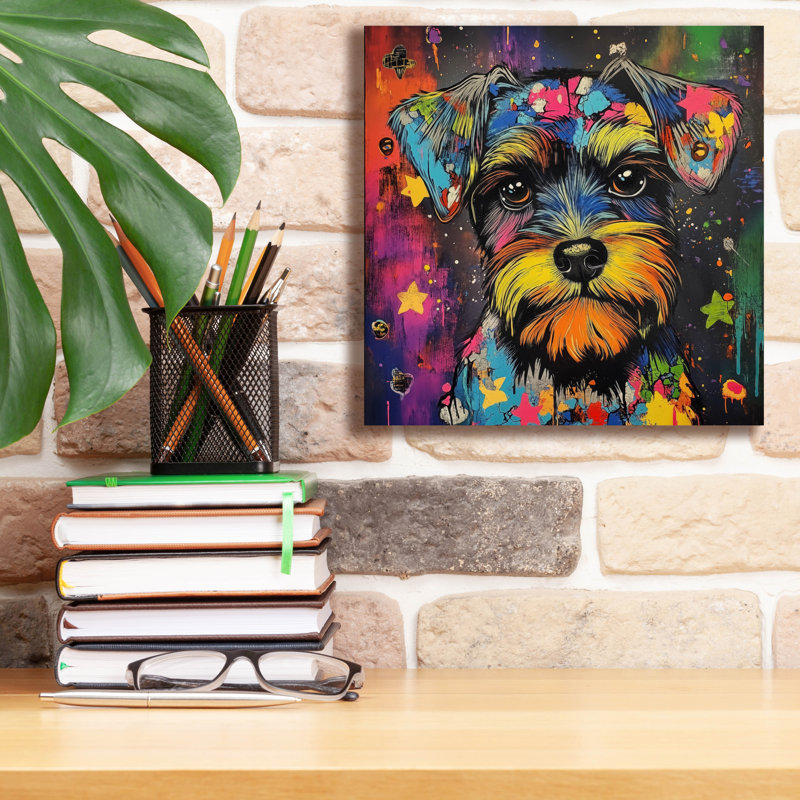  «Woof Schnauzer» par Rich Monet, art mural sur toile, 12 po x 12 po