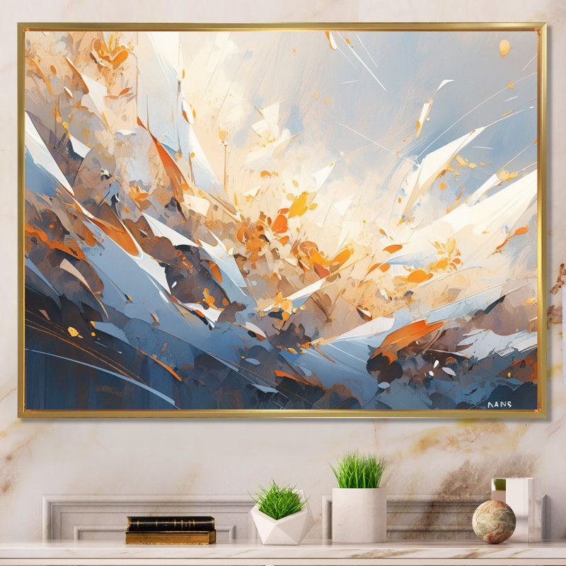" Orange Grey Symmetrical Sripes II ", Gold Floater Framed, 12" H x 20" W x 1" D