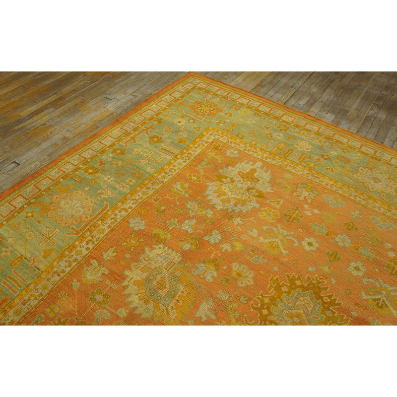 Decorative Warm Light Coral Color Antique Large Scale Turkish Oushak Room Size Rug
