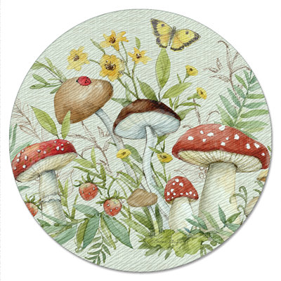 CounterArt Spring Mushrooms 13" Tempered Glass Lazy Susan Turntable
