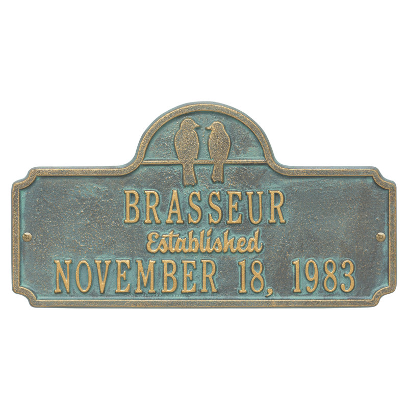 Plaque d'adresse murale sur 3 lignes, Bronze, vert-de-gris, Oui