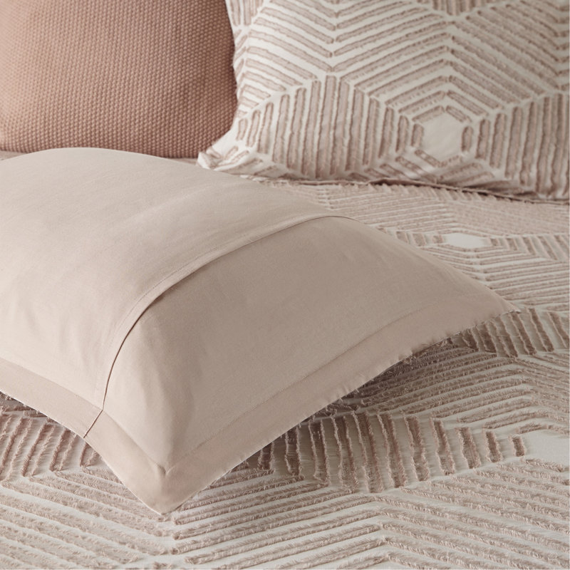 Ensemble d'édredon en coton jacquard Blush King / Cal King, Édredon pour très grand lit + 2 taies décorativ
