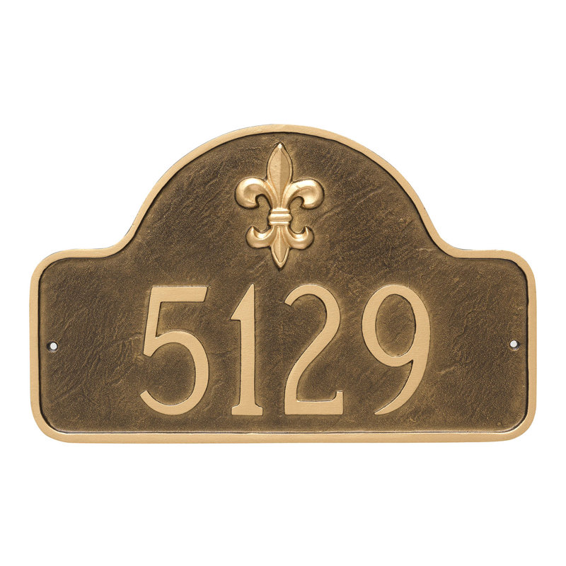 Fleur de Lis 1-Line Wall Address Plaque, Yes, Taupe/White