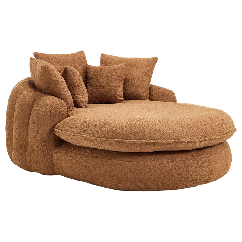 Oversized Oval Upholstered Bean Bag Sofa, Orange Chenille