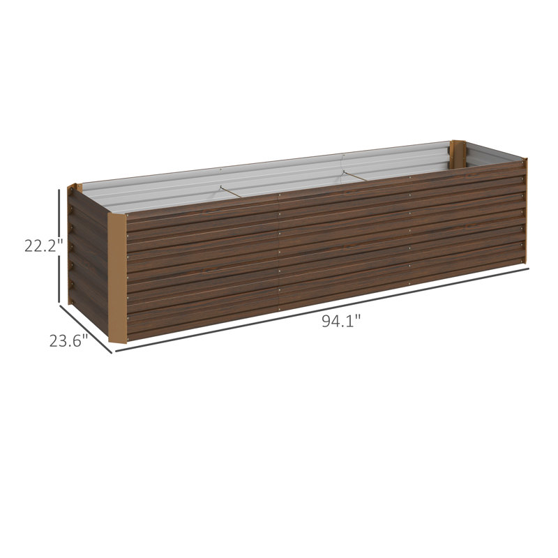 Ensemble de jardin surélevé galvanisé 8 x 2 x 2 pi avec bordure de sécurité pour fleurs, herbes et légumes, brun foncé, Brun