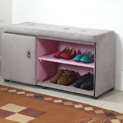 18" With Shoe Compartment, Silver And Gray Decor Tall Storage Bench, Style