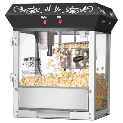 Machine à maïs soufflé Foundation - Machine à maïs soufflé 6 oz avec bouilloire en acier inoxydable de 640 W, tiroir Old Maids et plateau chauffant par Great Northern Popcorn (noir)