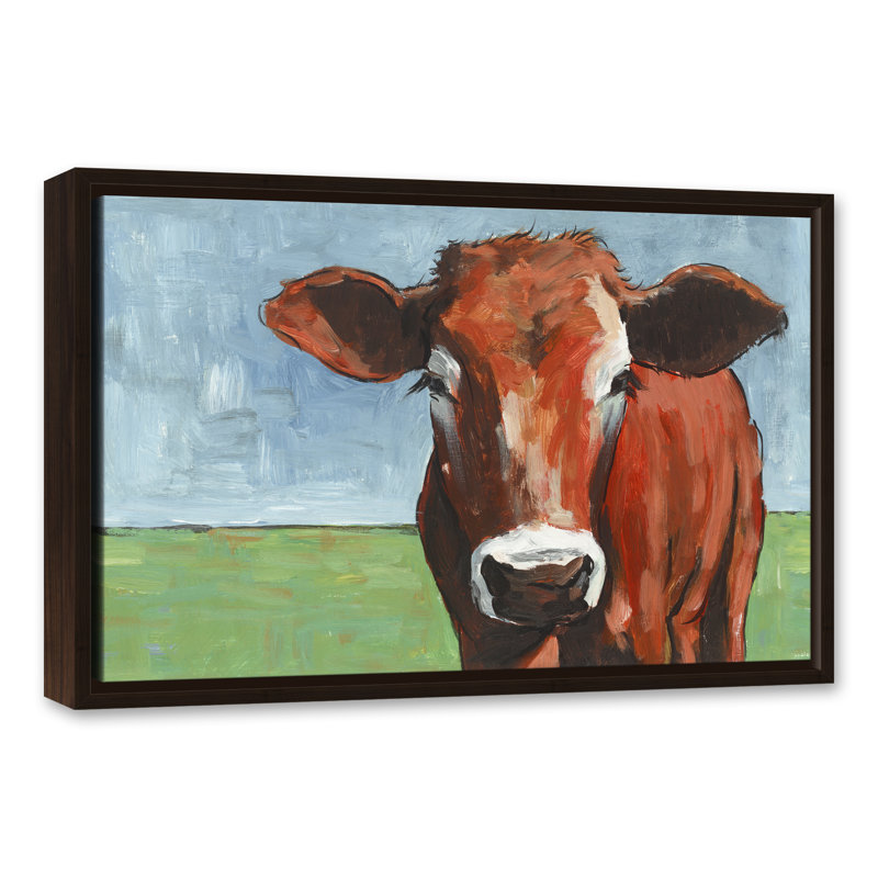 « big cow », reproduction de peinture à l’acrylique sur toile encadrée, 24 po x 36 po, Cadre brun