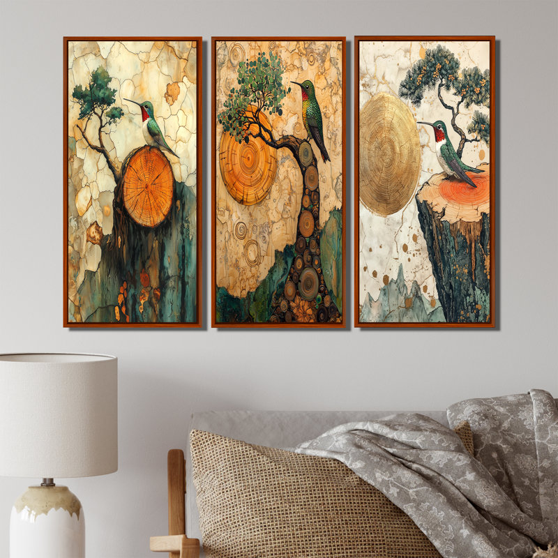 Abstrait colibri flottant grâce I - Collection d'art mural colibri, H 32 po x l 48 po, Brun