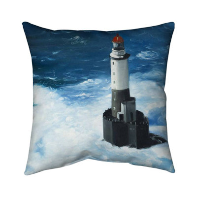 Unleashed Waves Lighthouse – Outdoor Throw Pillow with Insert, Weather-Resistant