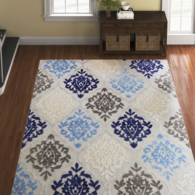Abubakar Geometric Flatweave Indoor / Outdoor Area Rug in Blue