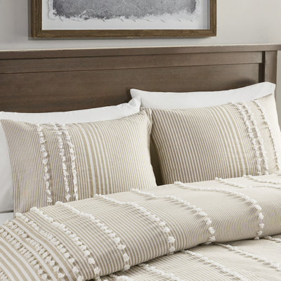 100% Cotton Dyed Duvet Cover King With Taupe And White Stripes Cute Chenille 3 Piece Fascinating Feature