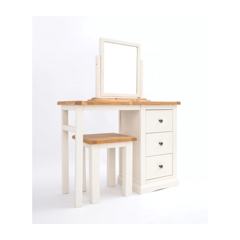 Dressing Table with Mirror, Off White, Antique Brass