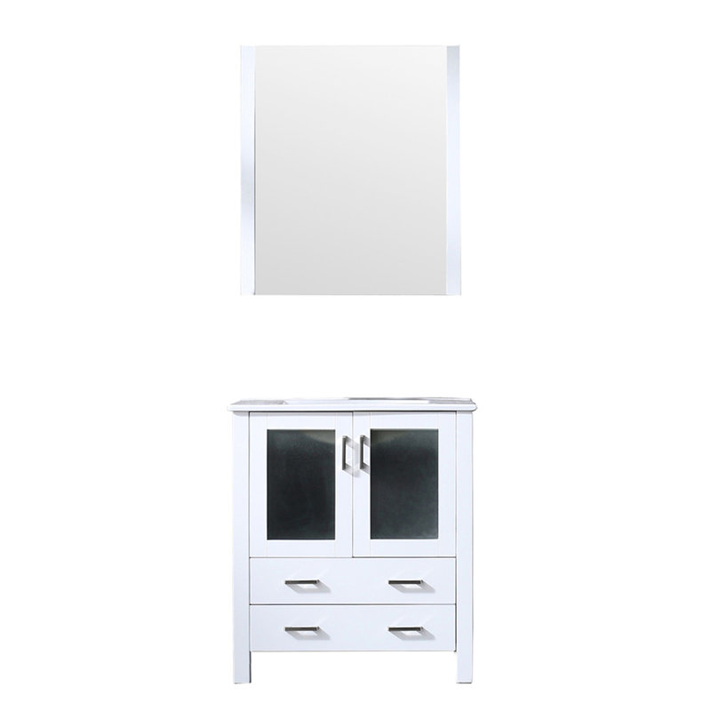 30 In. W White Vanity For Bathroom, 18.25 D, Ceramic Top, 28 Mirror, Soft - Closing Feature, Storage, Scratch Proof Top Bath Vanity, Mechanism, One Cabinet And Drawers, Countertop