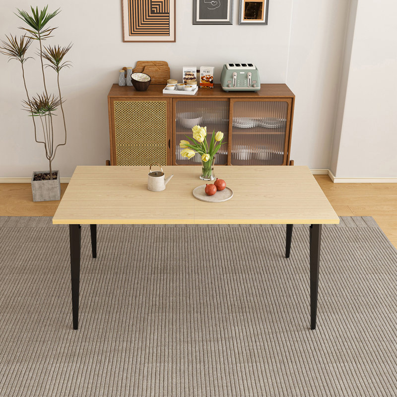 63" Modern Dining Table with Wooden Laminate Top and Rust-Resistant Iron Legs for 6-8 People