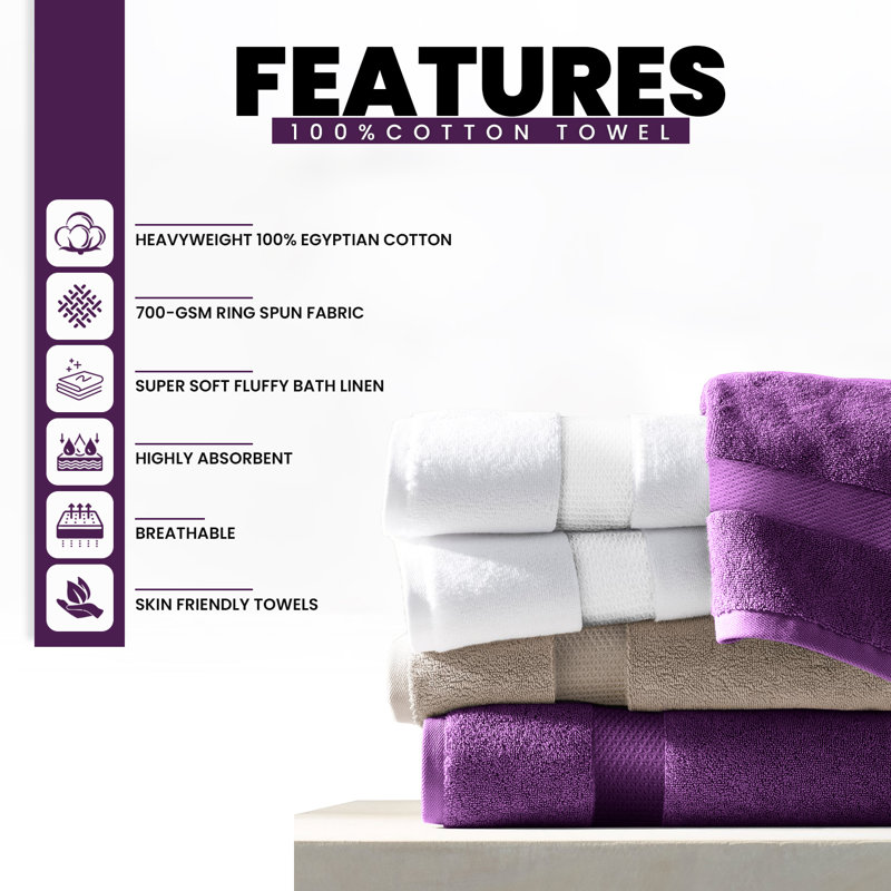 Miami Egyptian Cotton 700 GSM Bathroom Towel Set, Ultra Soft, Plush & Highly Absorbent Hand Towels, Bath Towels & Bath Sheets