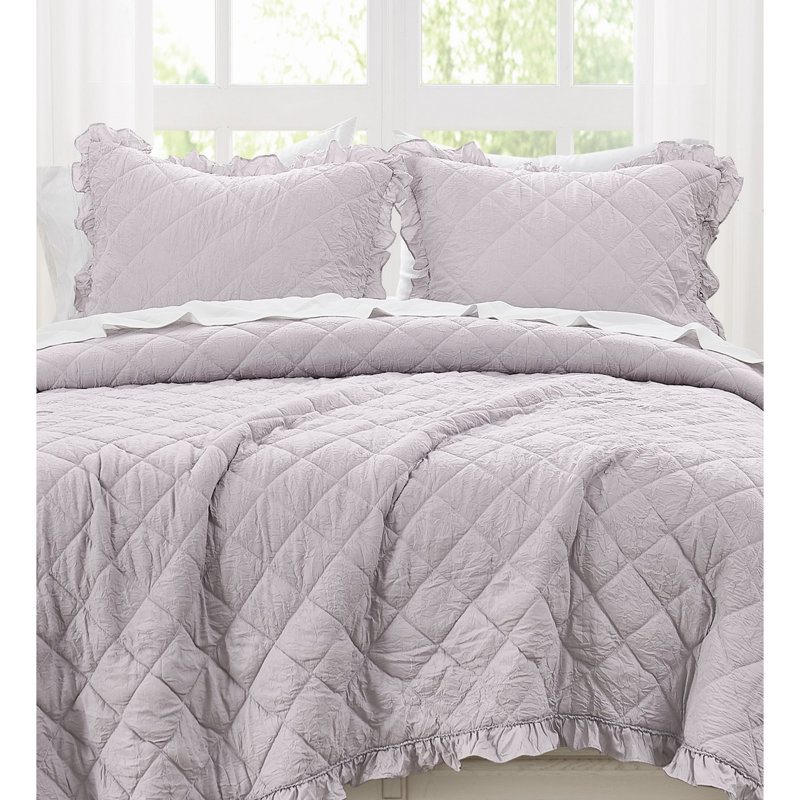 Ensemble de courtepointe à volants vraiment doux, Gris, Twin Quilt + 1 Sham